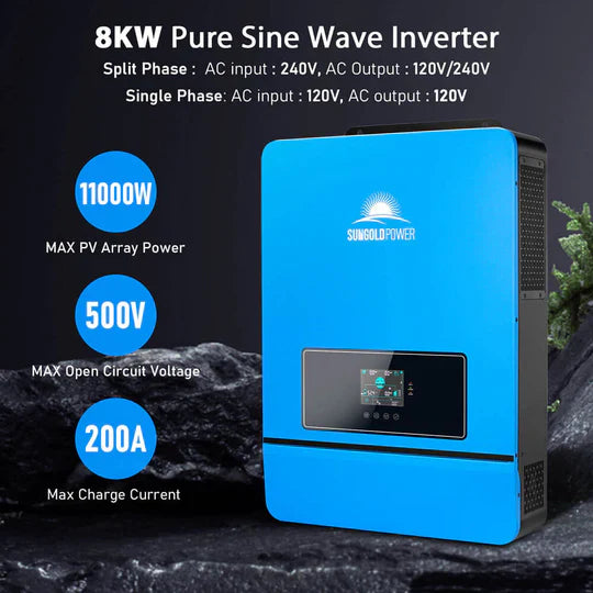 SunGold Off-Grid Solar Kit | 6500W/8000W 48VDC 120V/240V | LiFePO4 10.24KWH/20.48KWH Lithium Battery | 3320W Solar PV