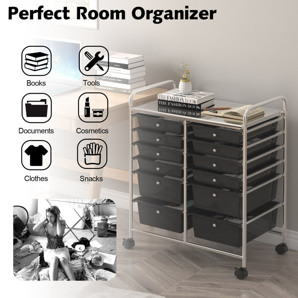 12 Storage Drawer Organizer Bins Rolling Cart - Veteran Powered