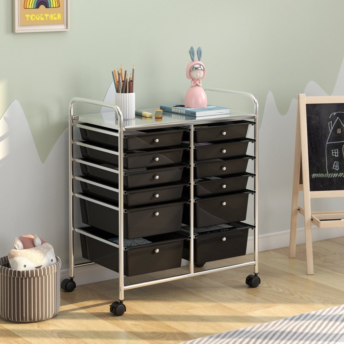 12 Storage Drawer Organizer Bins Rolling Cart - Veteran Powered
