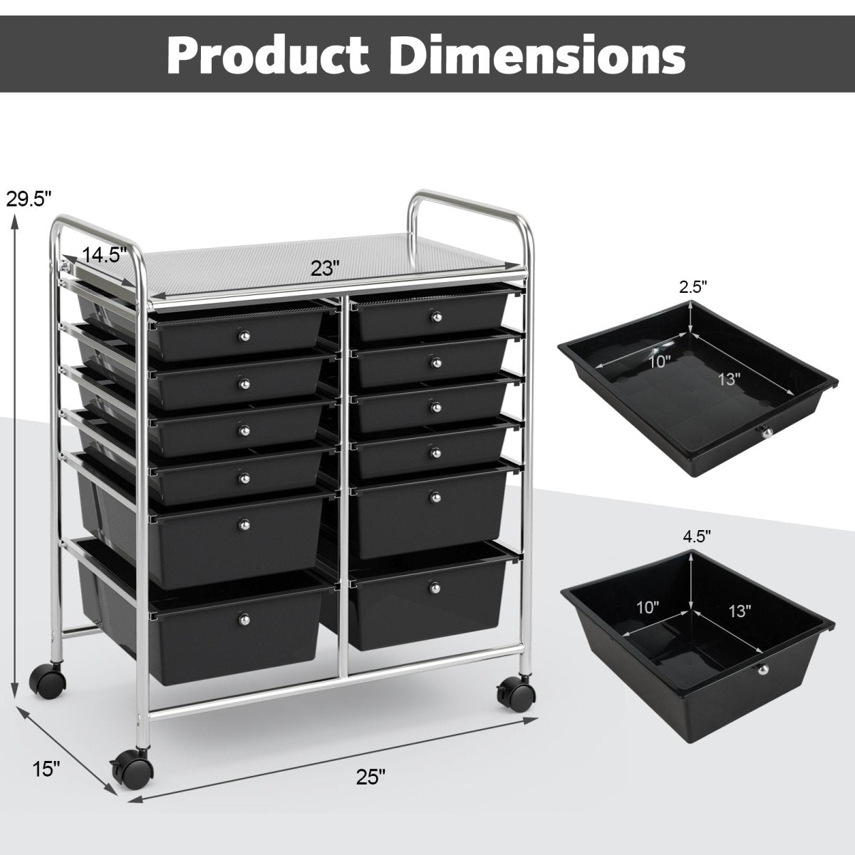 12 Storage Drawer Organizer Bins Rolling Cart - Veteran Powered