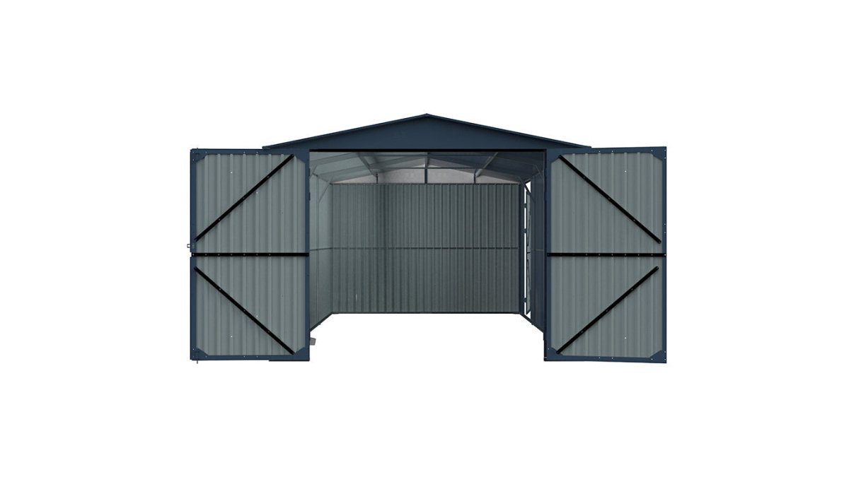 13'x20' Plus Upgraded Metal Shed w/ Double Front Doors & Side Entry Door - Veteran Powered