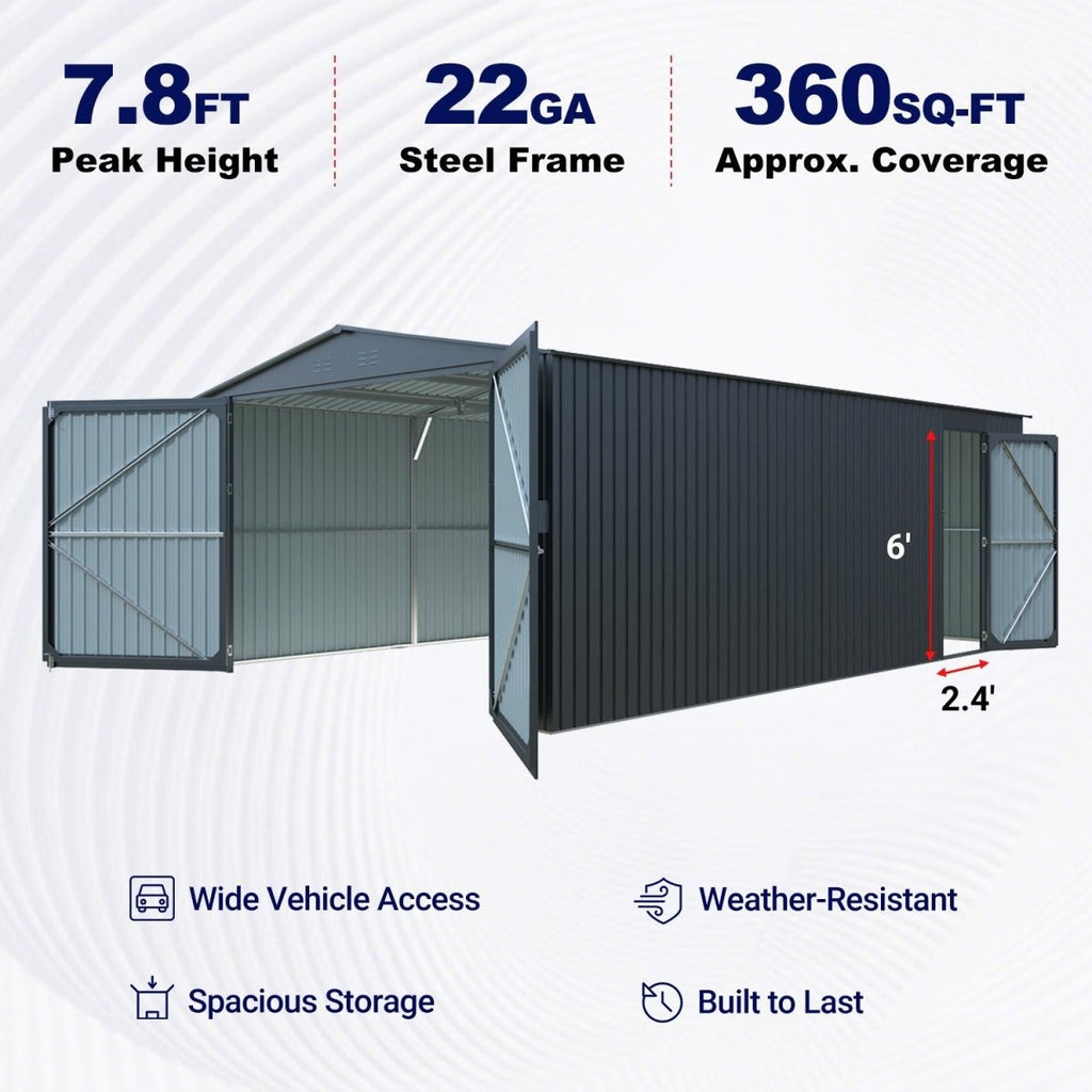 13'x20' Plus Upgraded Metal Shed w/ Double Front Doors & Side Entry Door - Veteran Powered