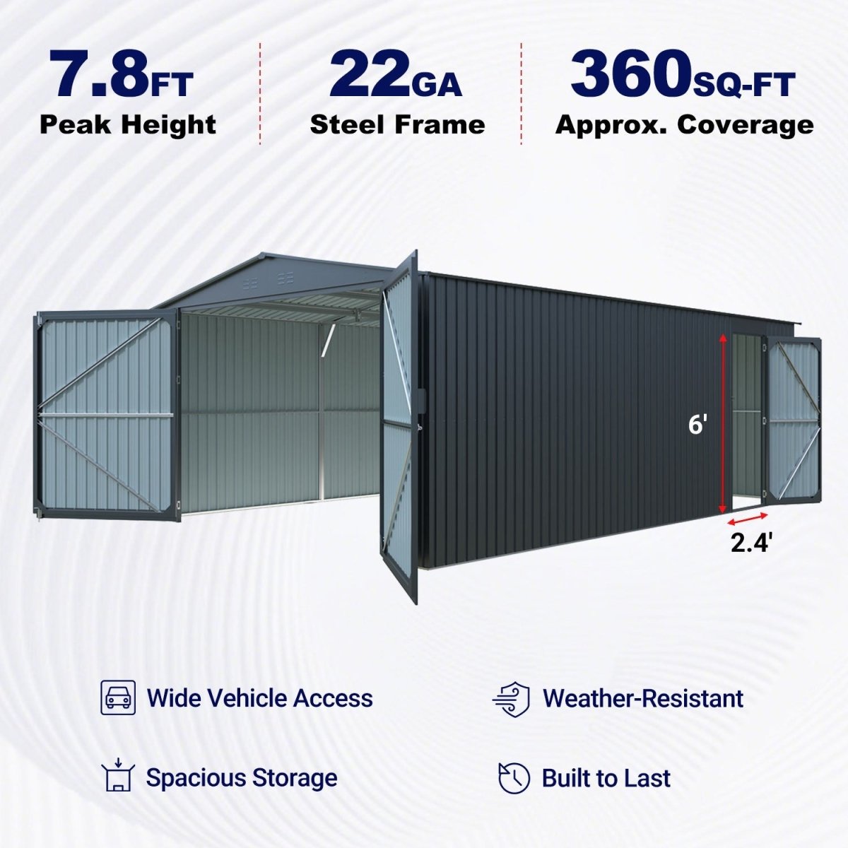 13'x20' Plus Upgraded Metal Shed w/ Double Front Doors & Side Entry Door - Veteran Powered