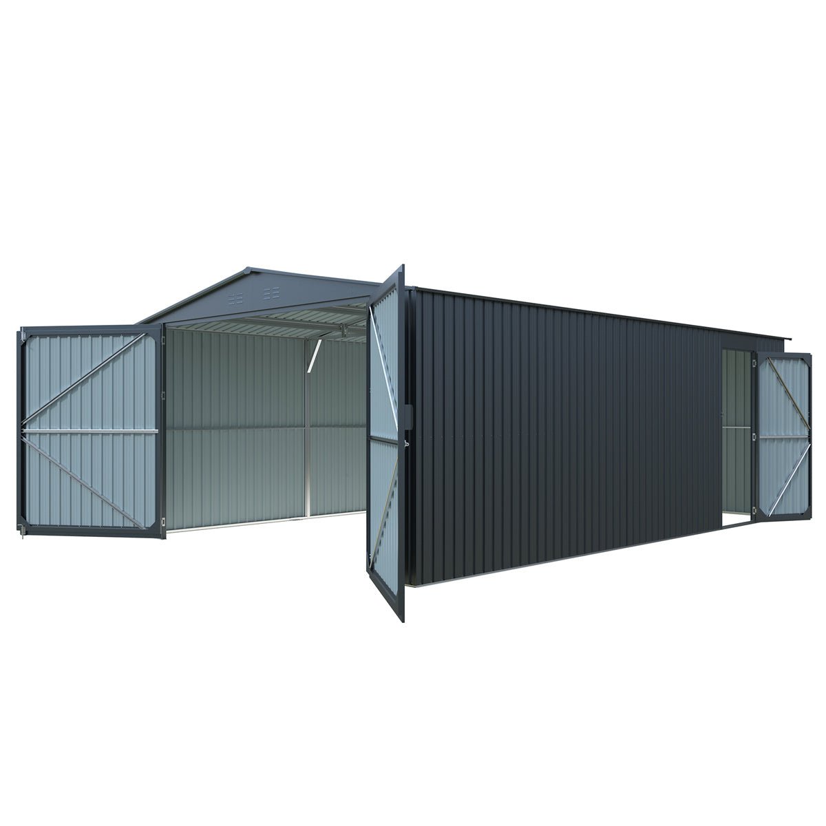 13'x20' Plus Upgraded Metal Shed w/ Double Front Doors & Side Entry Door - Veteran Powered