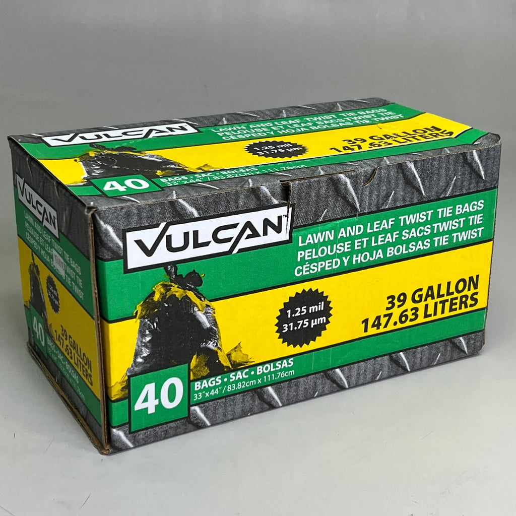 VULCAN (40 Bags) Lawn & Leaf Twist Tie Trash Bags 39 Gallon, Black