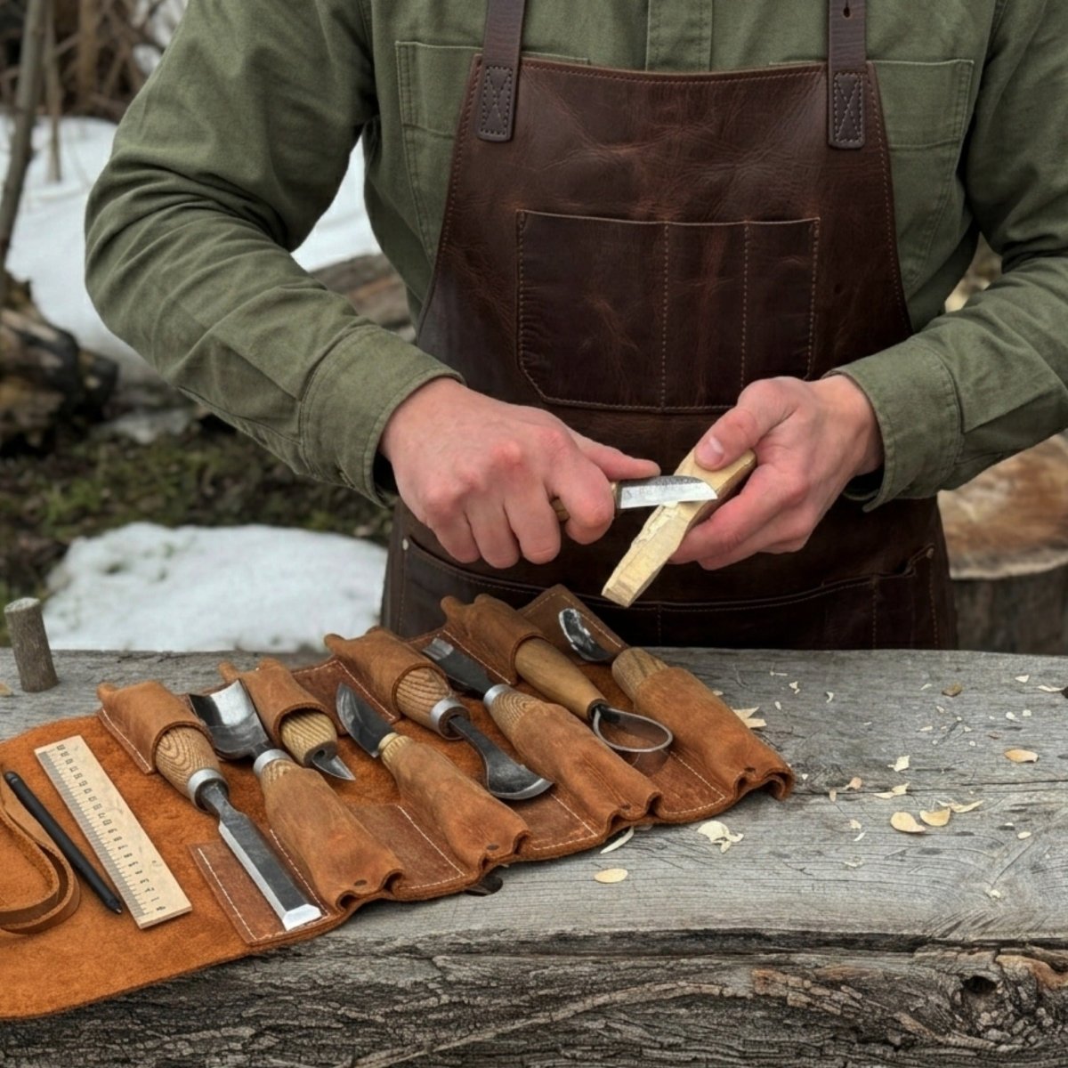 15 Pocket Leather Tool Roll - Veteran Powered