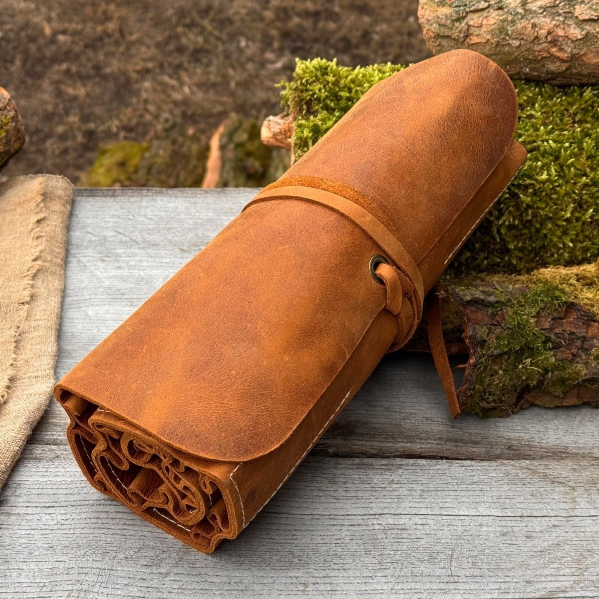 15 Pocket Leather Tool Roll - Veteran Powered