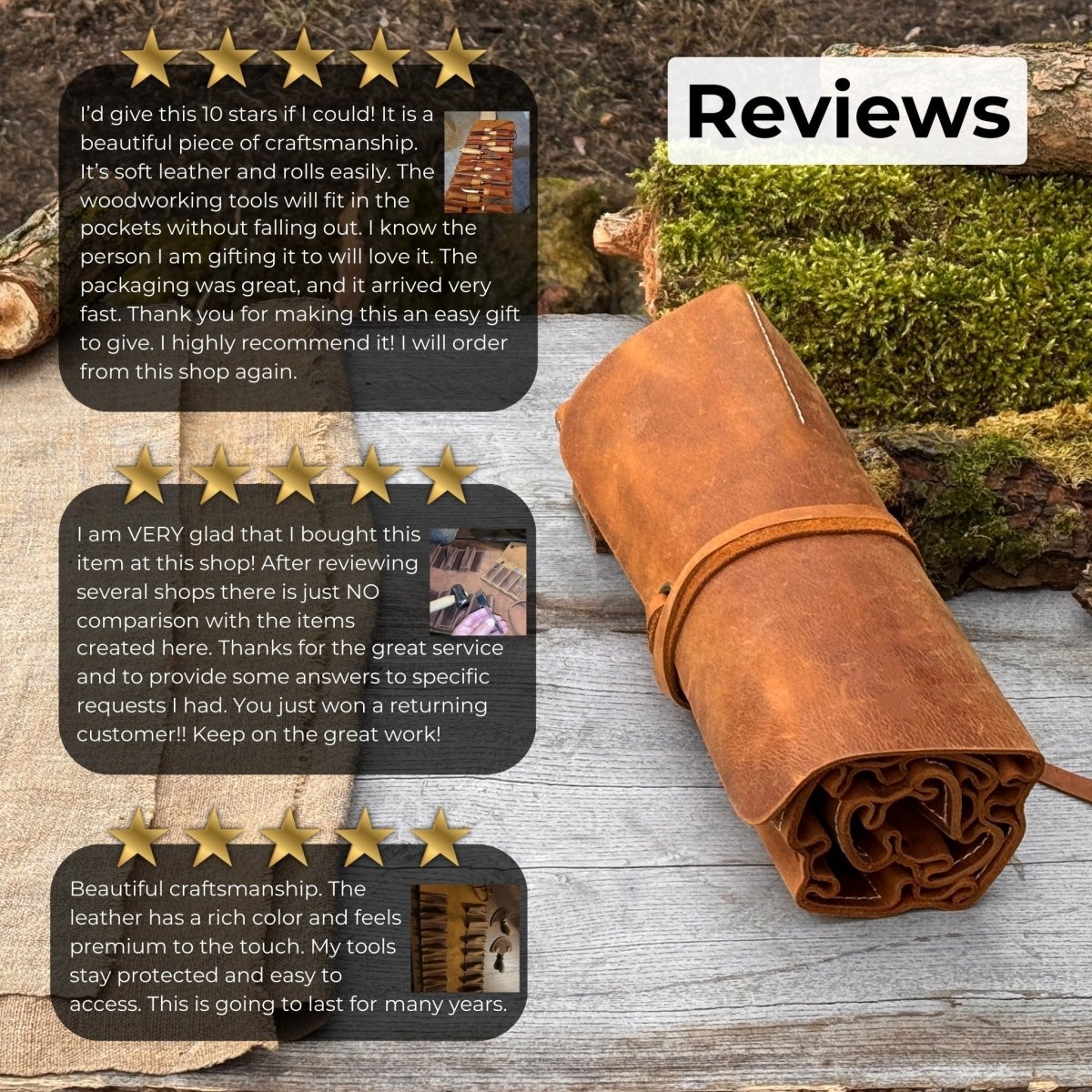 15 Pocket Leather Tool Roll - Veteran Powered