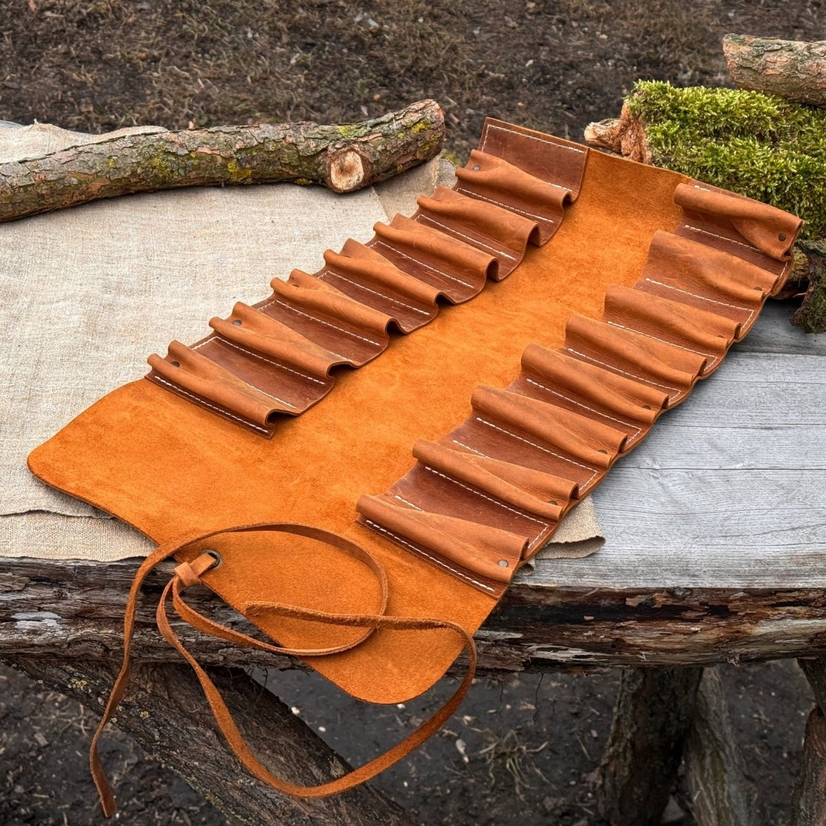 15 Pocket Leather Tool Roll - Veteran Powered