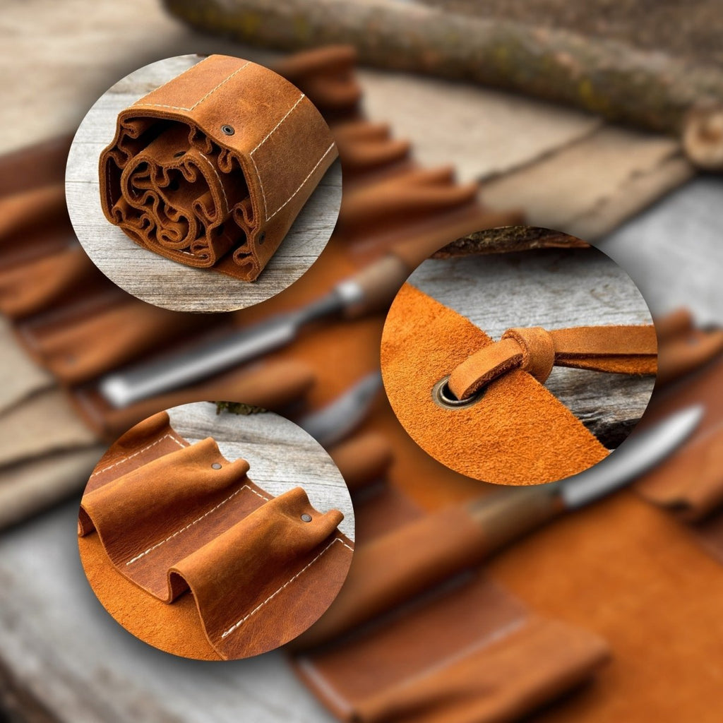 15 Pocket Leather Tool Roll - Veteran Powered