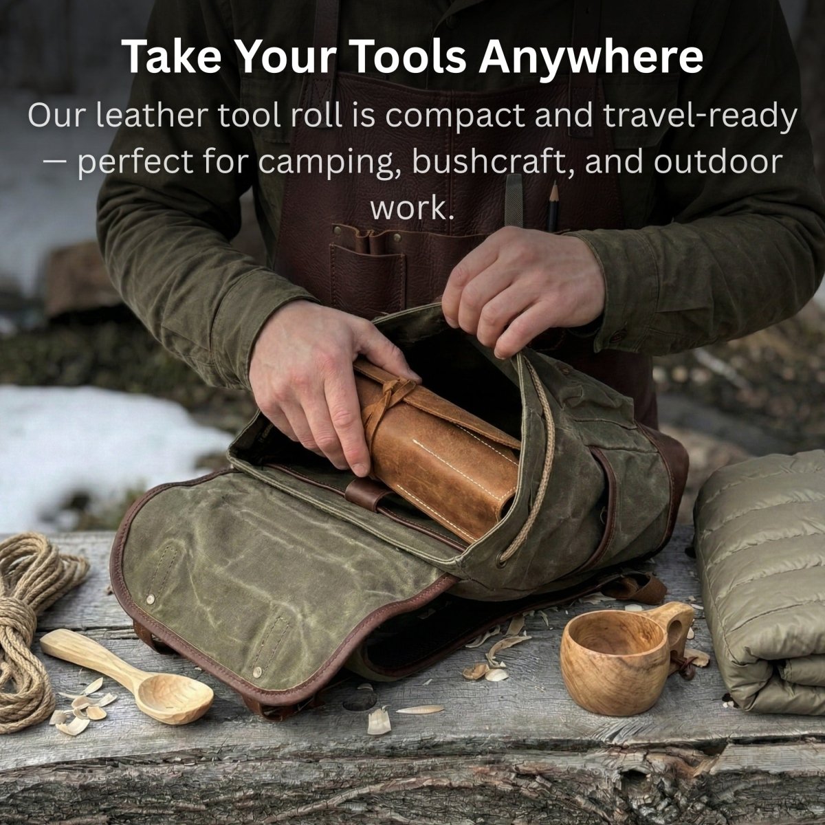 15 Pocket Leather Tool Roll - Veteran Powered