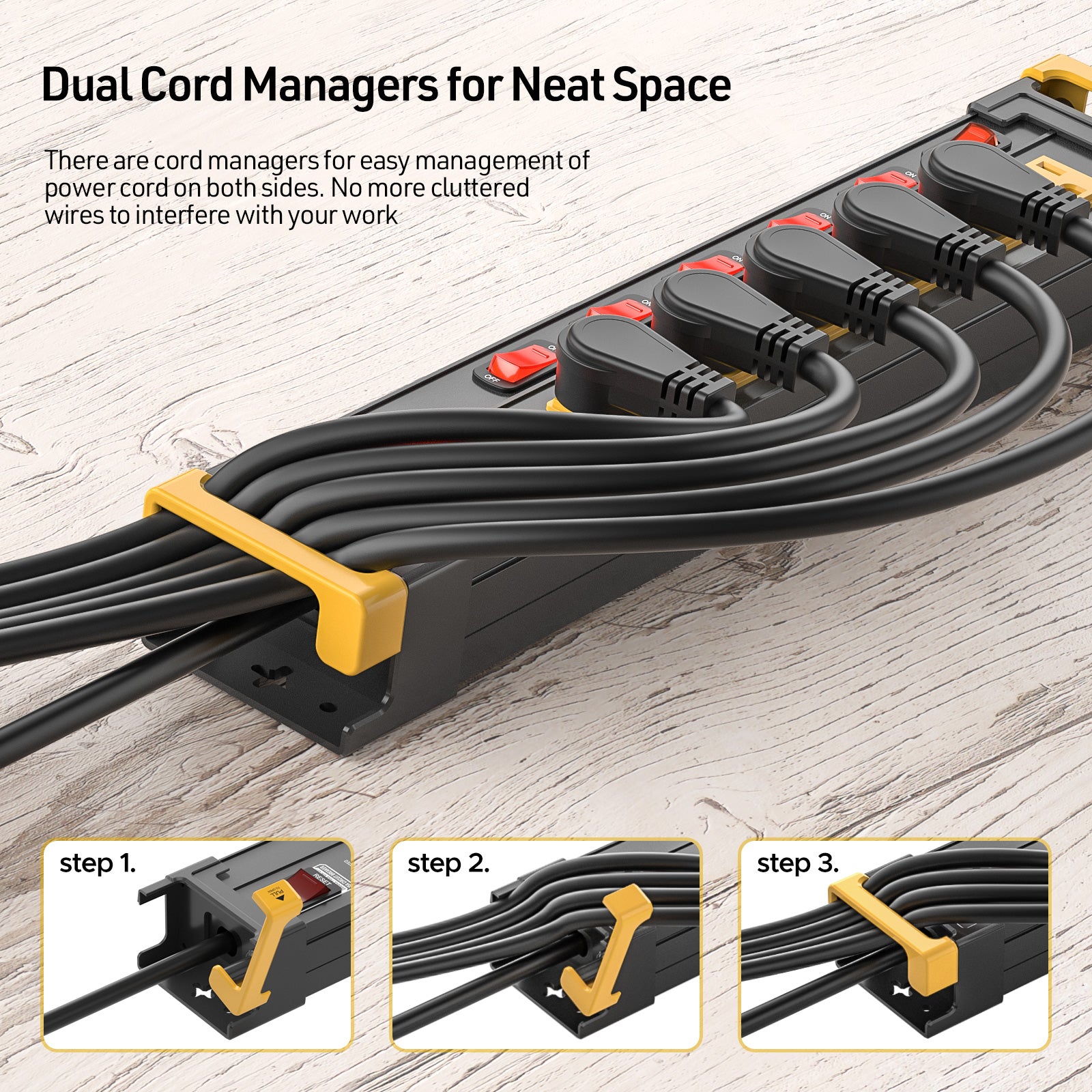 CRST 6-Outlet Metal Power Strip | 6 Individual Switches + Dual-Pole Master Switch, 1020J Surge Protector, Mountable, Cable Clips, 45° Flat Plug, SGS Certified