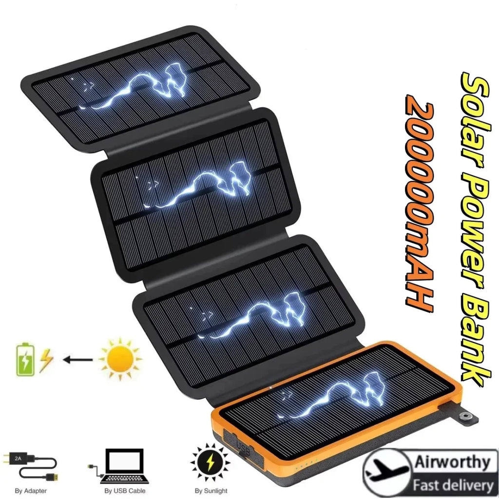 200,000mAh Solar Power Bank with Folding Solar Panels 120W Portable Charger with Built - in Cables USB - C USB - A Lightning Flashlight Digital Display for iPhone Android - Veteran Powered