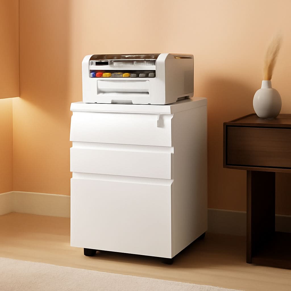 White Rolling File Cabinet With Lock Office Storage