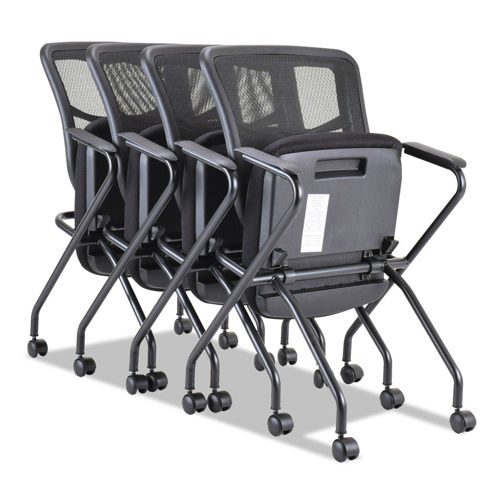 Alera Elusion Mesh Nesting Chairs, Padded Arms, Supports Up to 275 lb, Black, 2/Carton