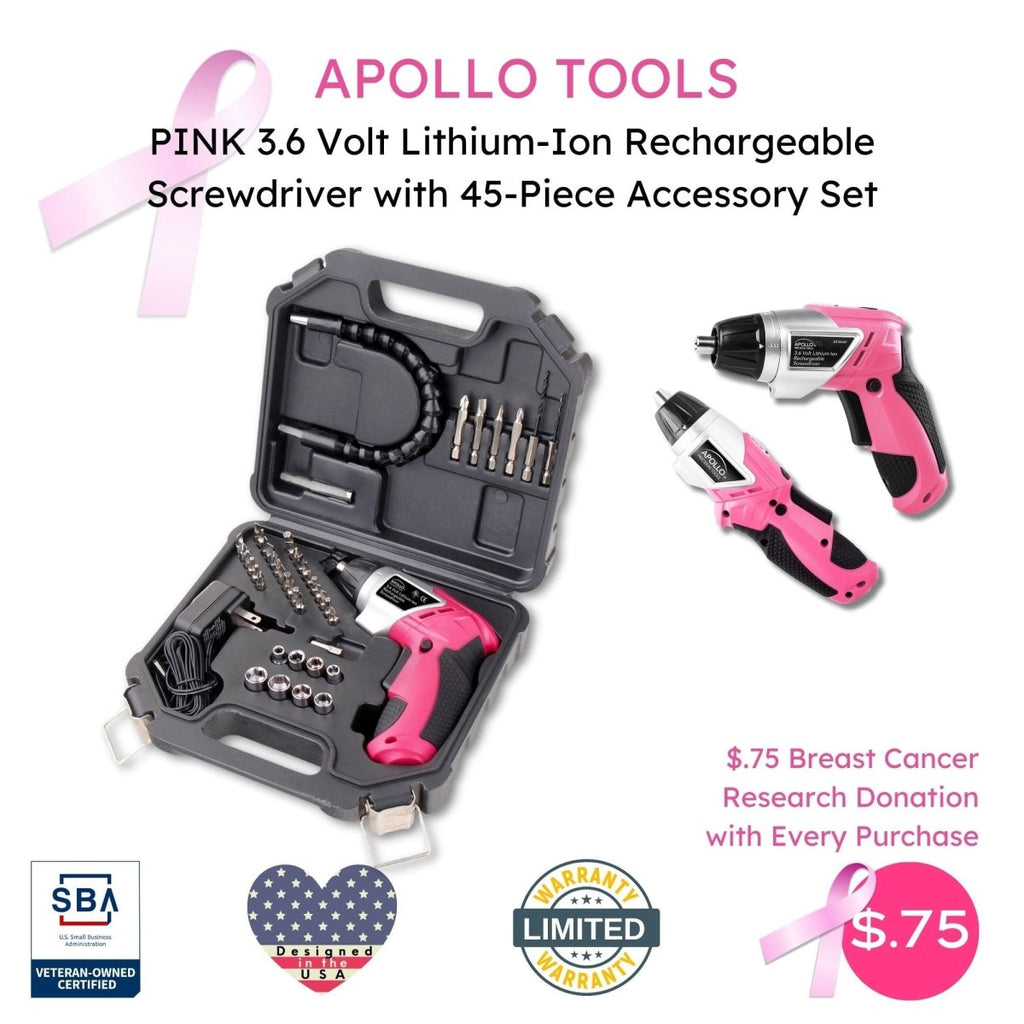 3.6 Volt Lithium - Ion Rechargeable Screwdriver with 45 Piece Accessory Set - Pink DT4944P - Veteran Powered