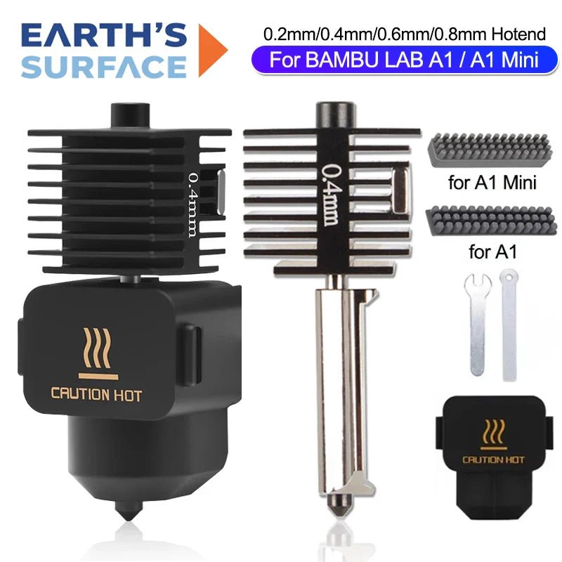 3D Printer Hotend Kit with 0.2, 0.4, 0.6, 0.8mm Nozzles and Silicone Brush — Assembly Replacement Parts - Veteran Powered