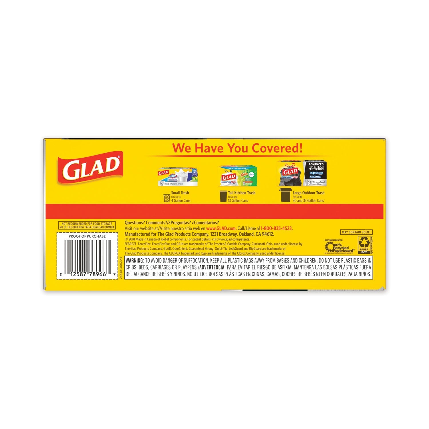 Glad Drawstring Large Trash Bags, 30 gal, 1.05 mil, 30" x 33", Black, 15/Box