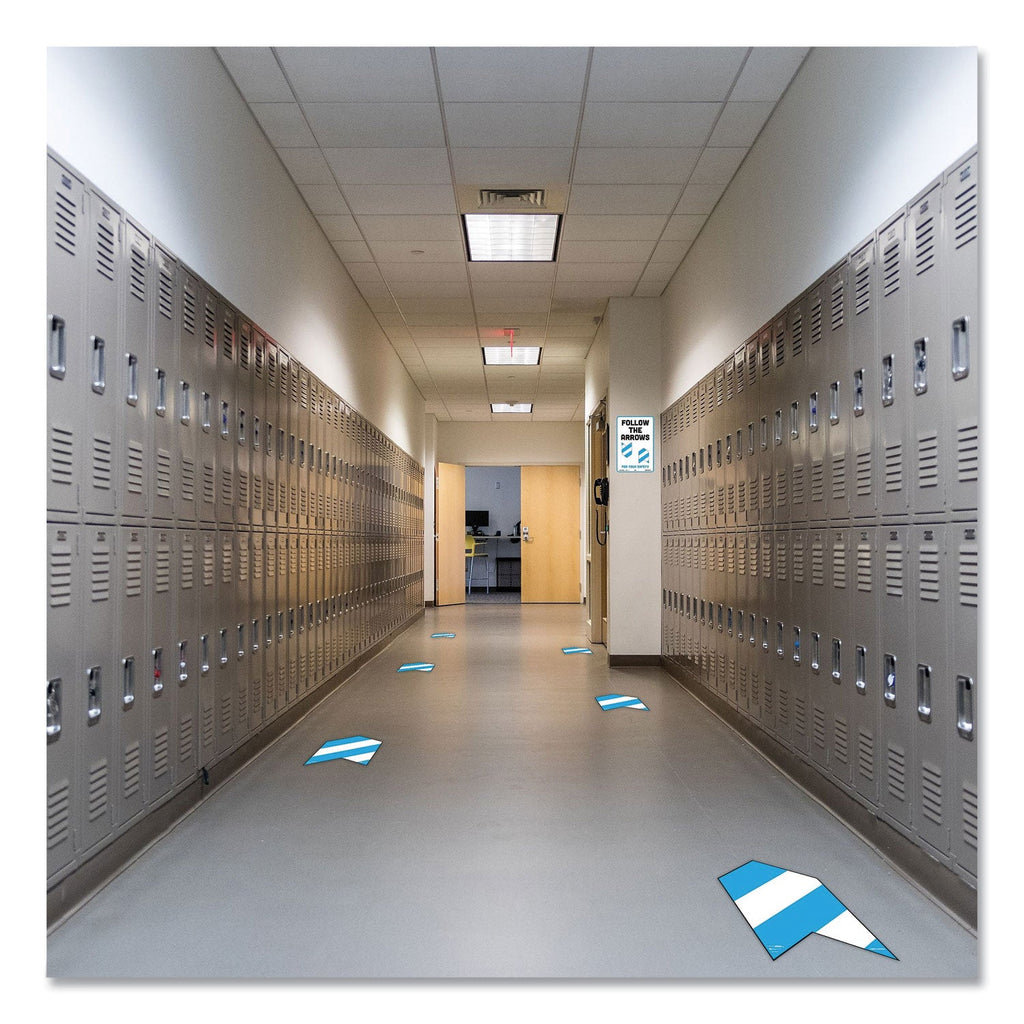 Tabbies BeSafe Messaging Education Floor Arrows and Wall Sign, Follow The Arrows For Your Safety, 12x18, White/Blue, 6 Arrows, 1 Sign
