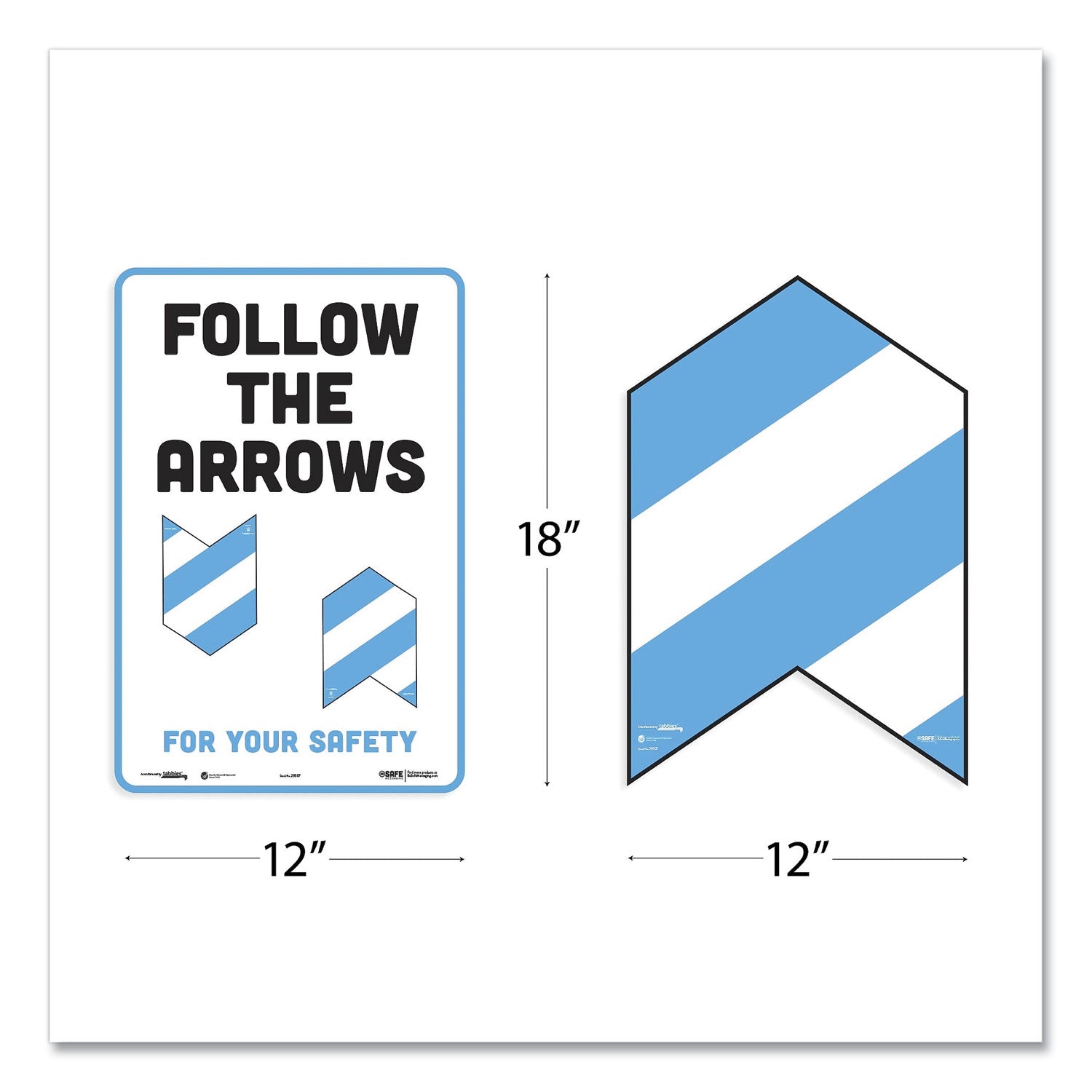 Tabbies BeSafe Messaging Education Floor Arrows and Wall Sign, Follow The Arrows For Your Safety, 12x18, White/Blue, 6 Arrows, 1 Sign