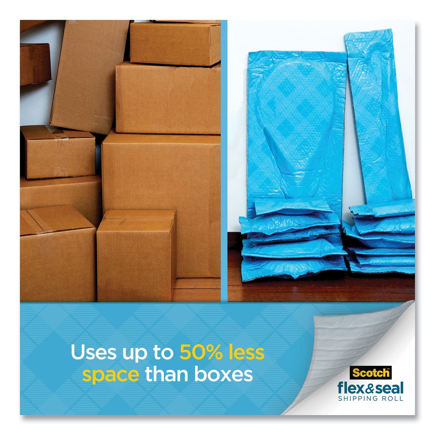Scotch Flex and Seal Shipping Roll, 15" x 200 ft, Blue/Gray