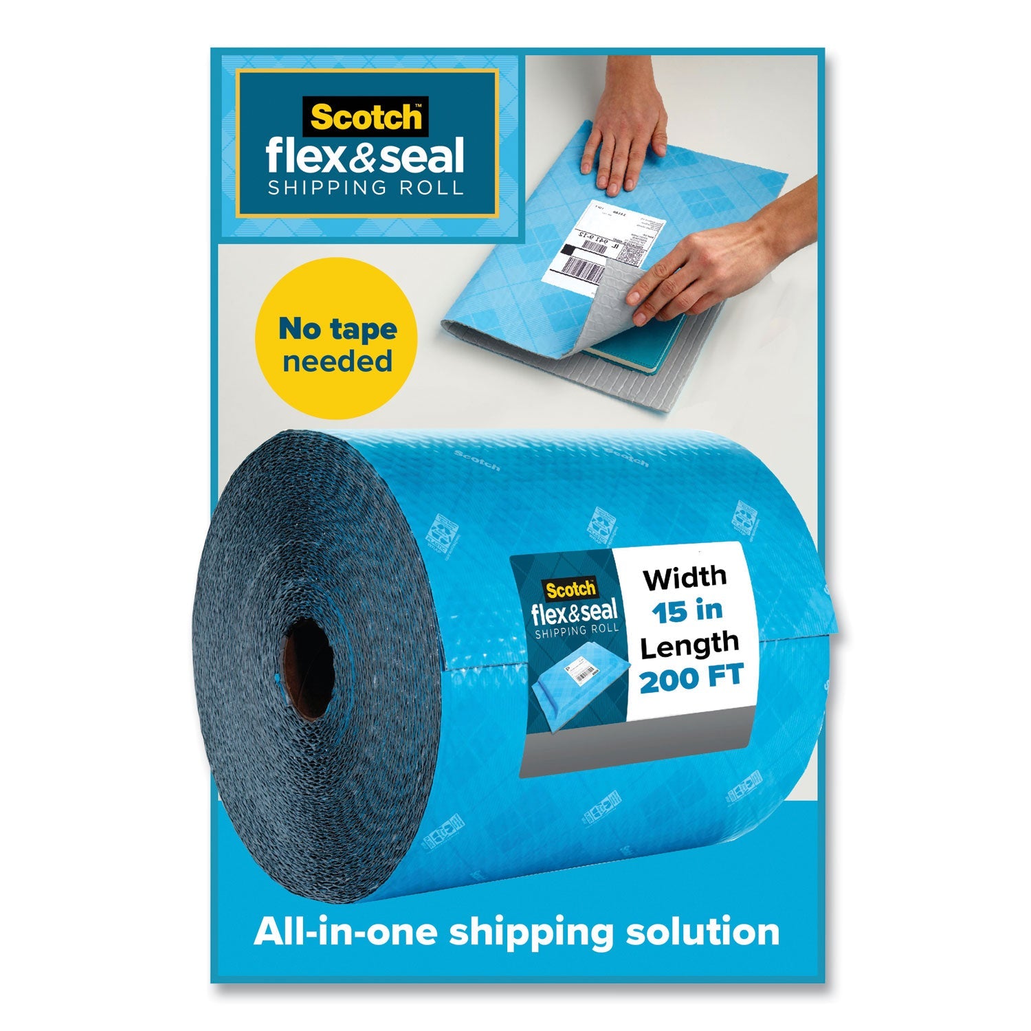 Scotch Flex and Seal Shipping Roll, 15" x 200 ft, Blue/Gray