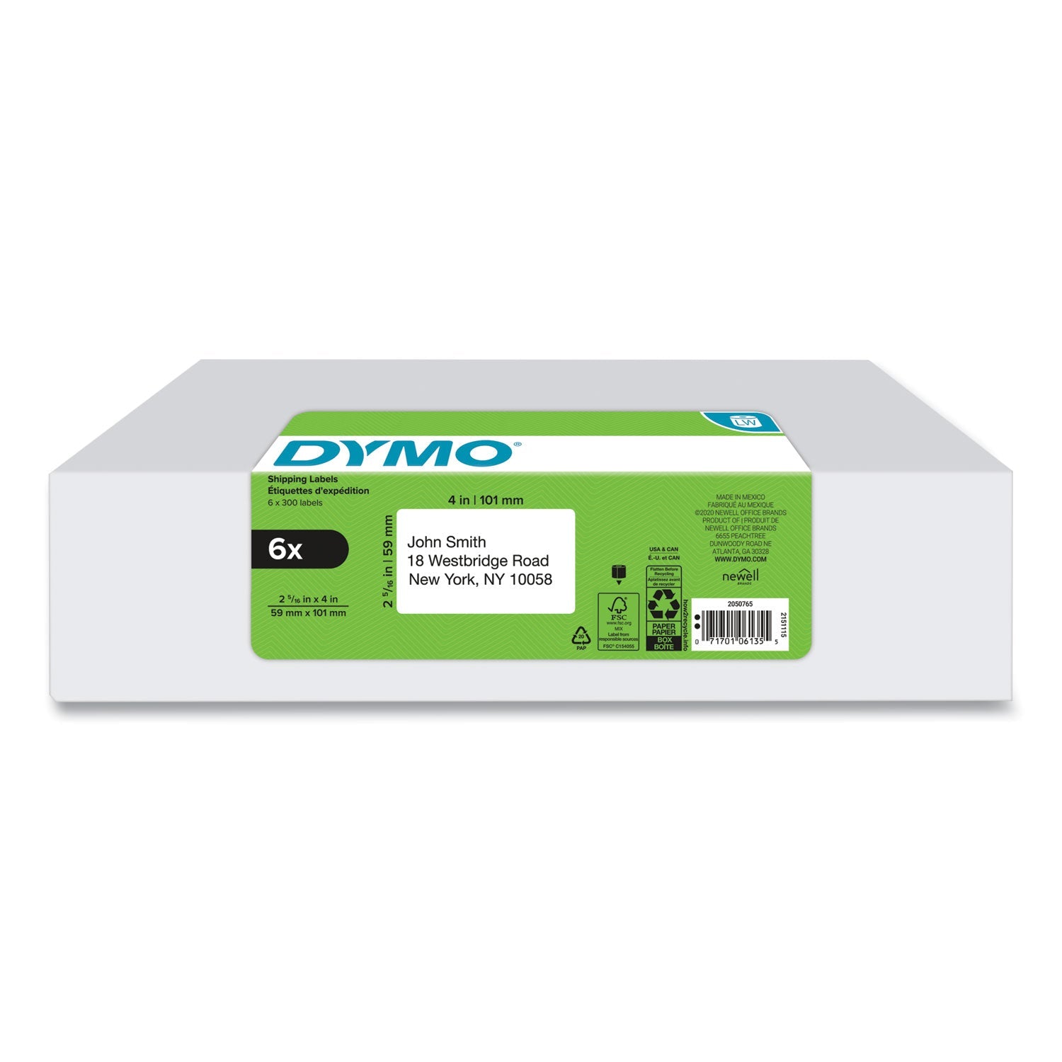 DYMO LW Shipping Labels, 2.31" x 4", White, 300 Labels/Roll, 6 Rolls/Pack