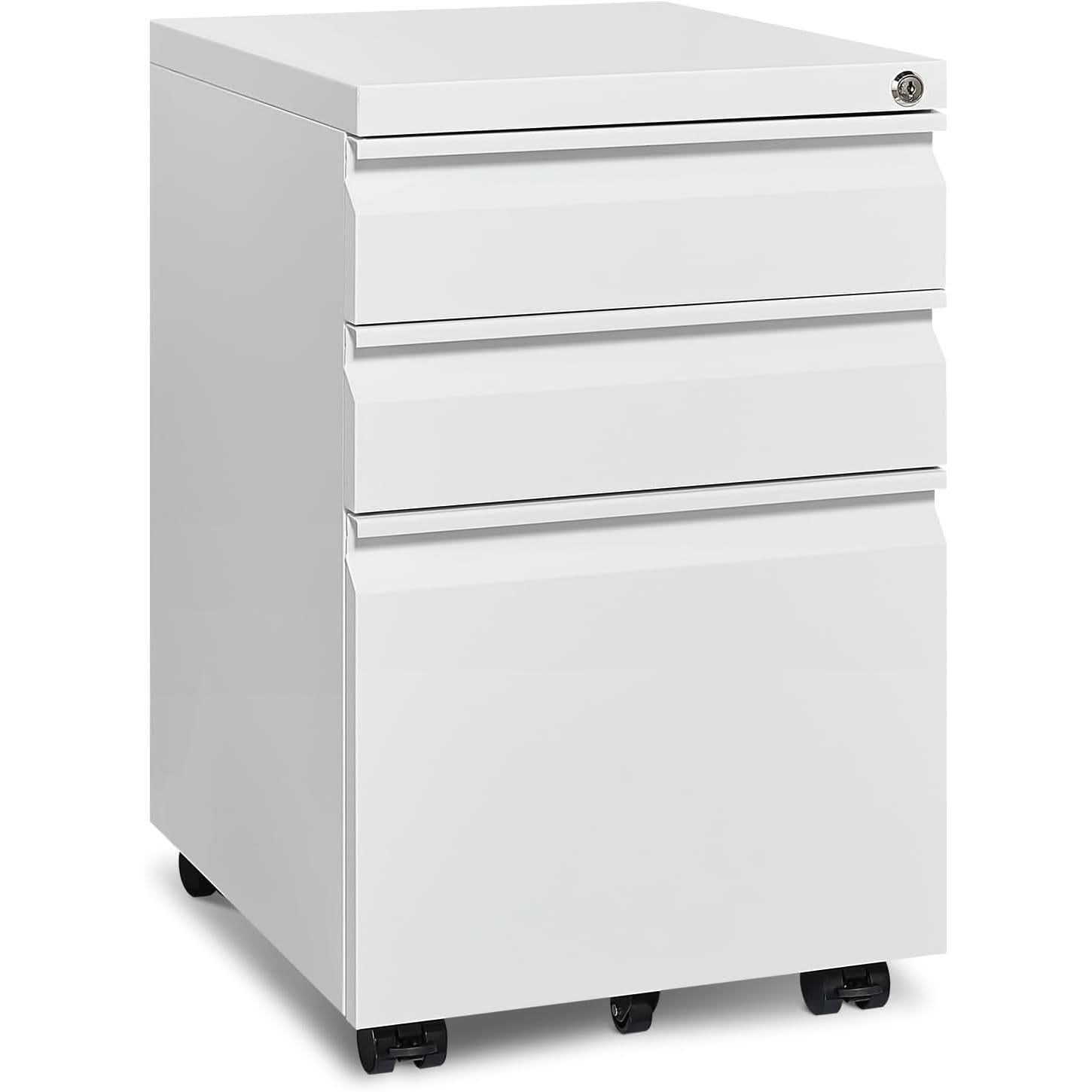 White Rolling File Cabinet With Lock Office Storage