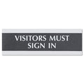 Headline Century Series Office Sign, VISITORS MUST SIGN IN, 9 x 3, Black/Silver