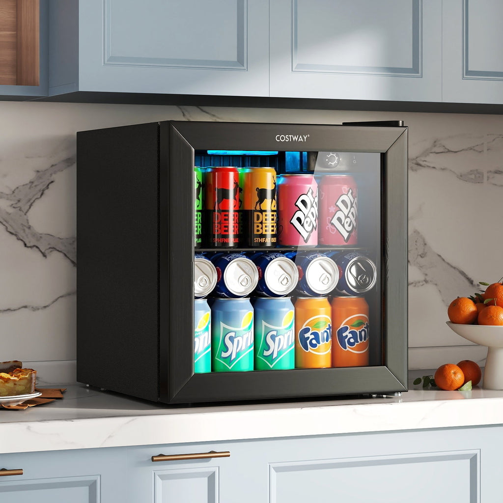 Beverage Refrigerator Cooler 1.3 Cu. Ft. 12 Bottles 55 Cans Mini Fridge-Black