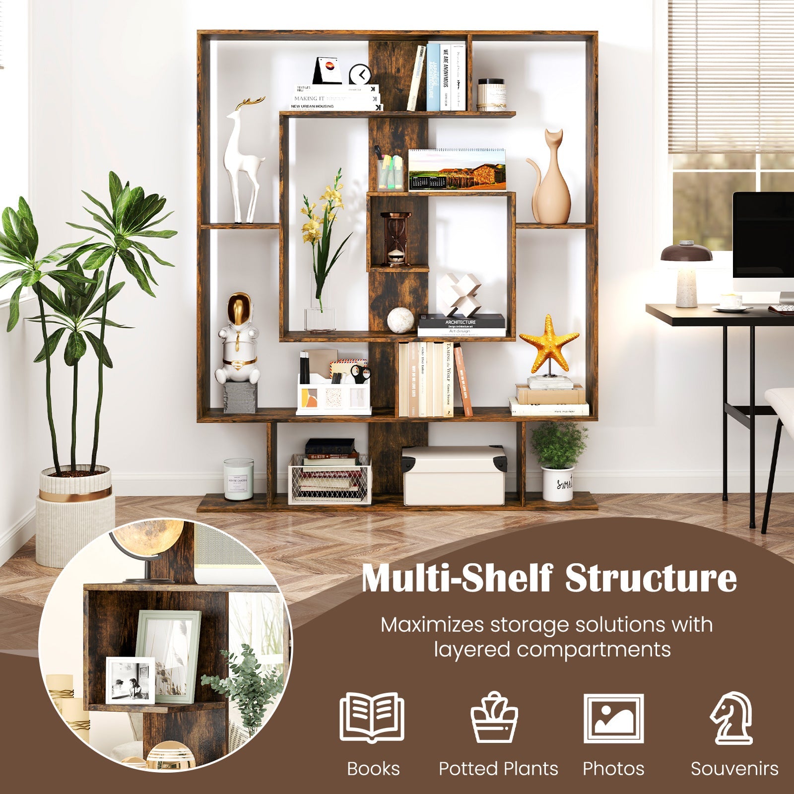 7-Tier Bookshelf Open Display Shelf Rack for Home Office