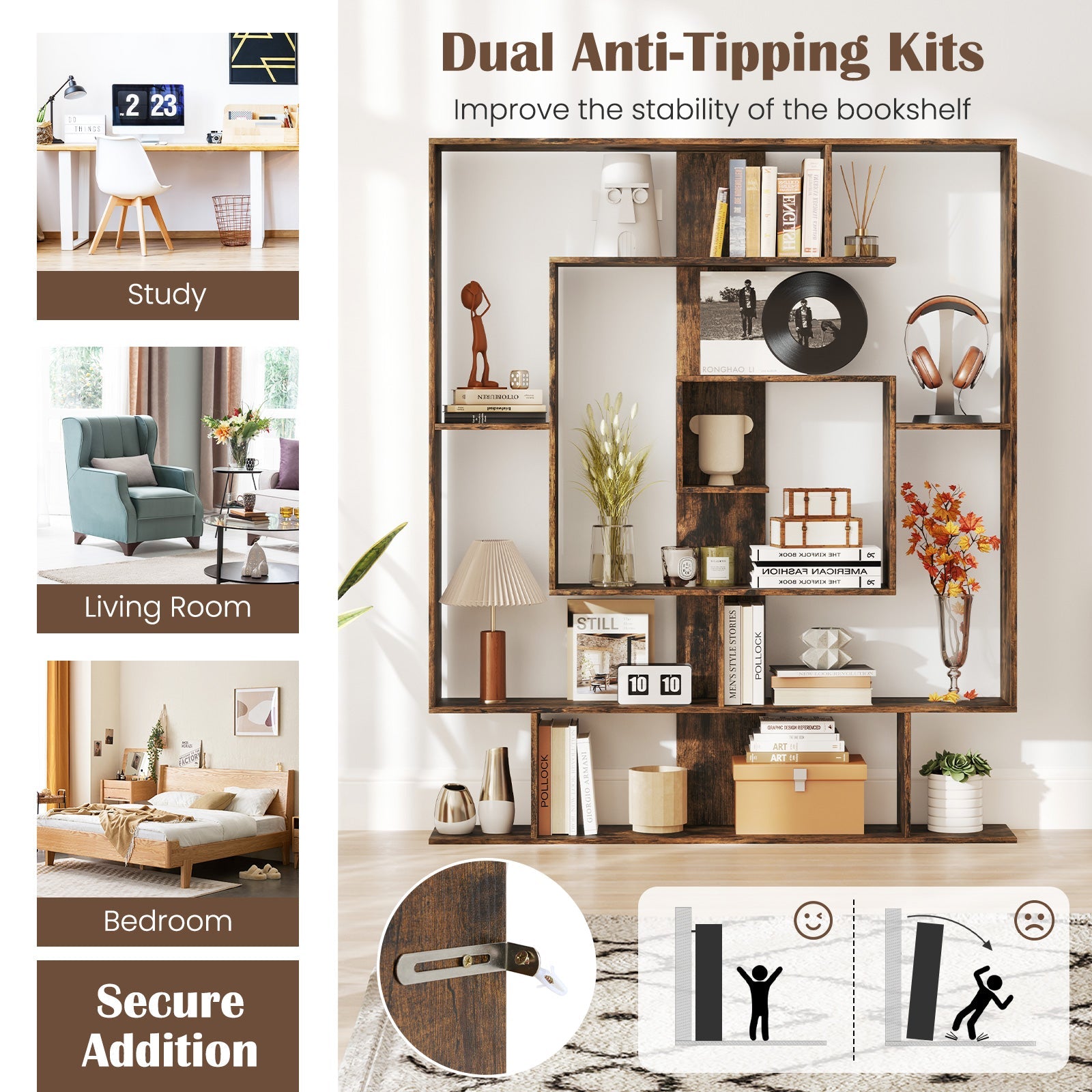 7-Tier Bookshelf Open Display Shelf Rack for Home Office