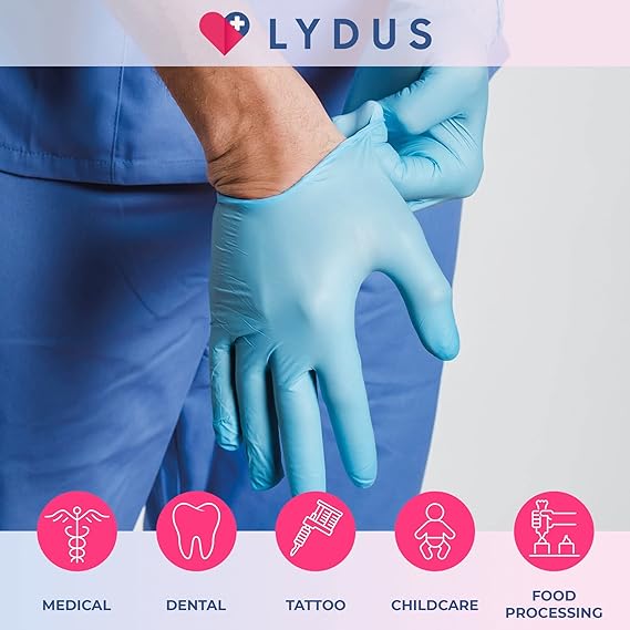 Lydus 5mil Blue Nitrile Examination Disposable Gloves (LBN5), Case of 1000 Wholesale, 5mil (ASTM D6319, FDA 510k)
