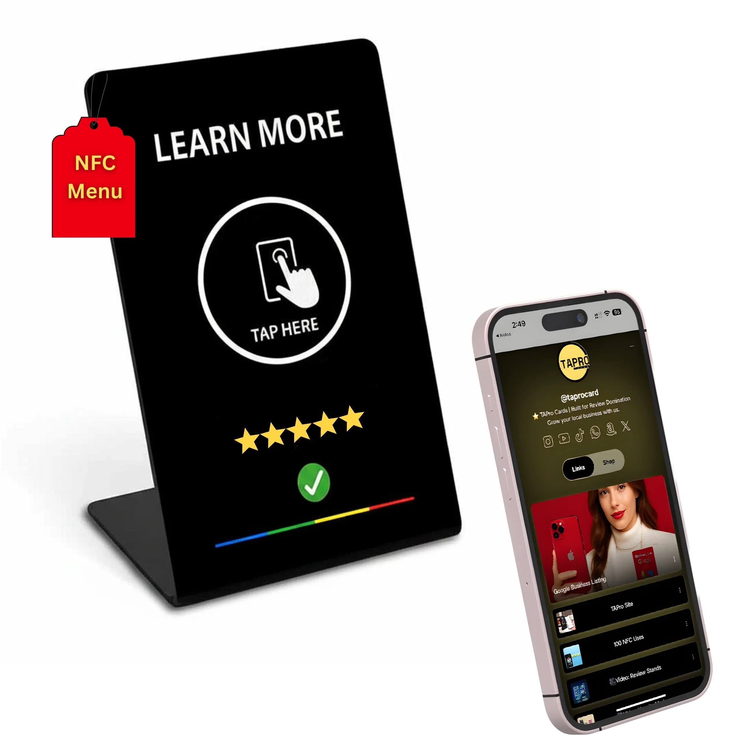 NFC Programmable Stand for Menus, Reviews, Bookings & Multi-Link Hubs (Tap to Any Link