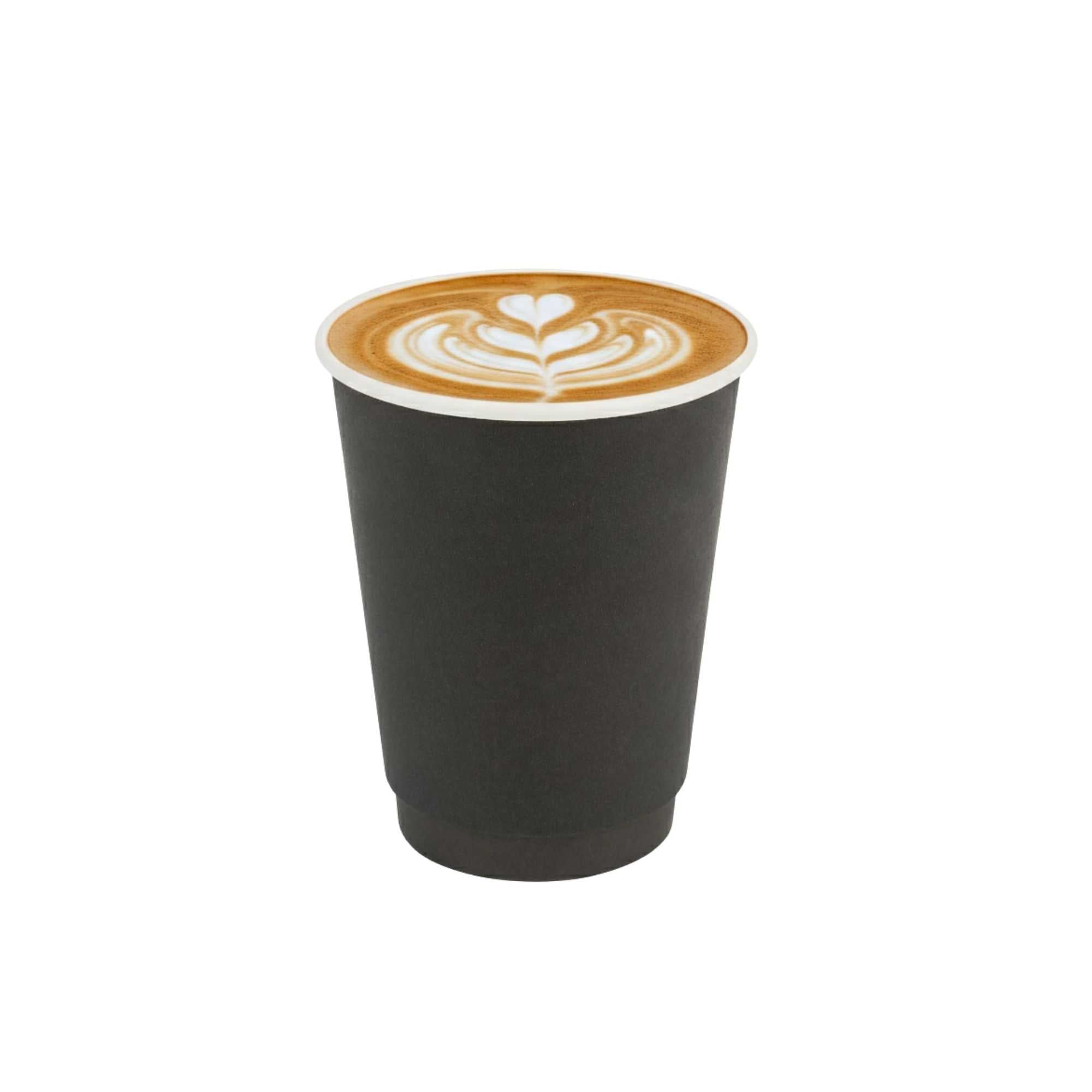 12 oz Black Paper Coffee Cup - Double Wall - 3 1/2" x 3 1/2" x 4 1/4" - 500 count box
