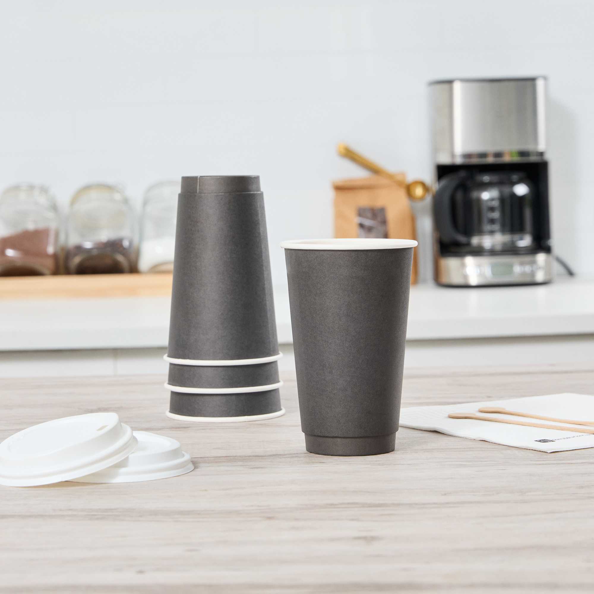 Restpresso 16 oz Black Paper Coffee Cup - Double Wall - 3 1/2" x 3 1/2" x 5 1/2" - 500 count box