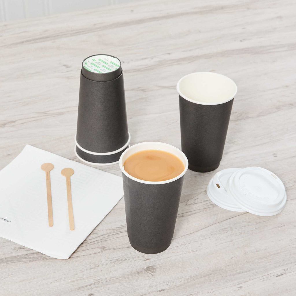 Restpresso 16 oz Black Paper Coffee Cup - Double Wall - 3 1/2" x 3 1/2" x 5 1/2" - 500 count box