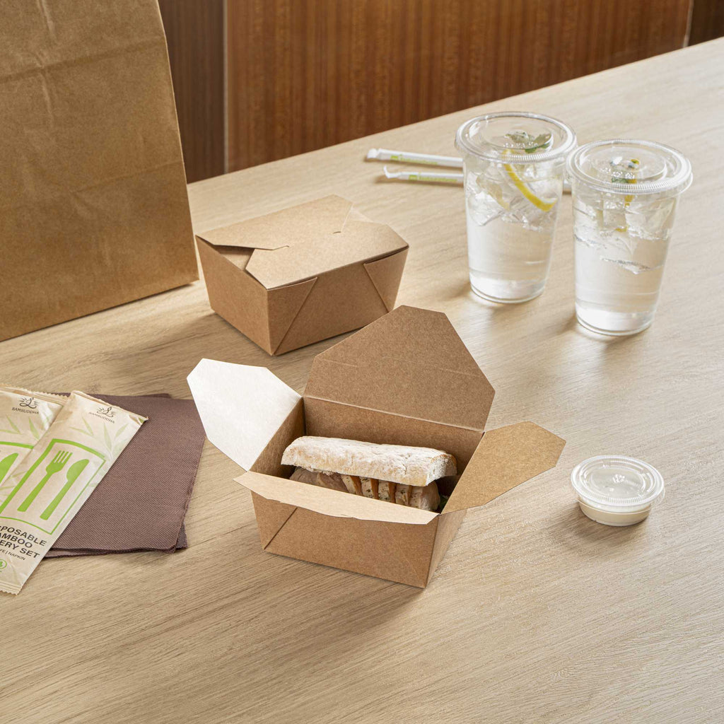 Bio Tek 30 oz Rectangle Kraft Paper Microwavable #1 Bio Box Take Out Container - 5" x 4" x 2 1/2" - 200 count box