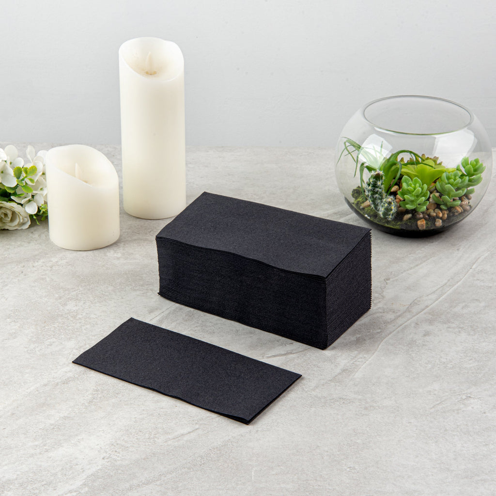 Luxenap Rectangle Black Paper Linen-Feel Guest Towel / Napkin - Air Laid - 15 3/4" x 7 3/4" - 600 count box
