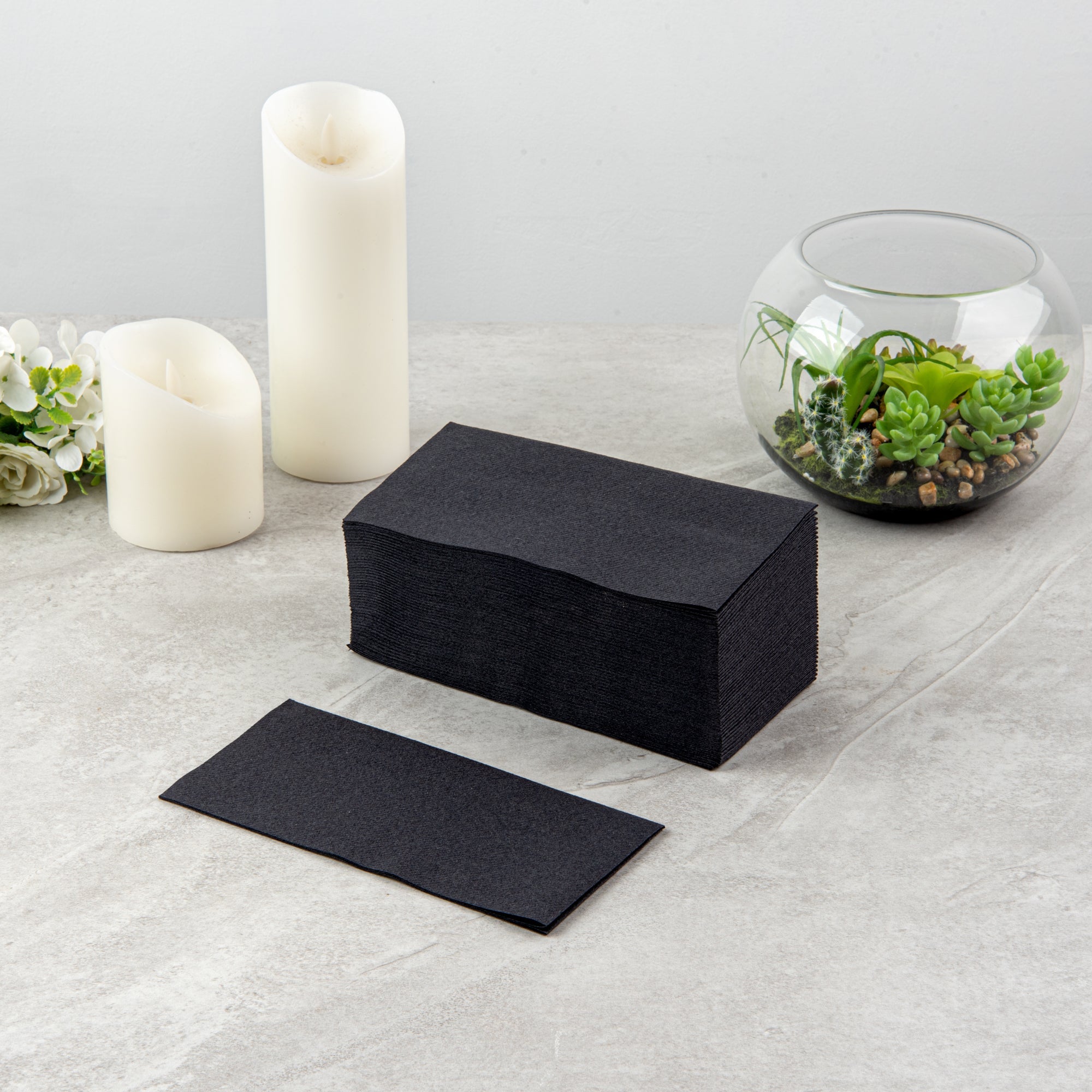 Luxenap Rectangle Black Paper Linen-Feel Guest Towel / Napkin - Air Laid - 15 3/4" x 7 3/4" - 600 count box