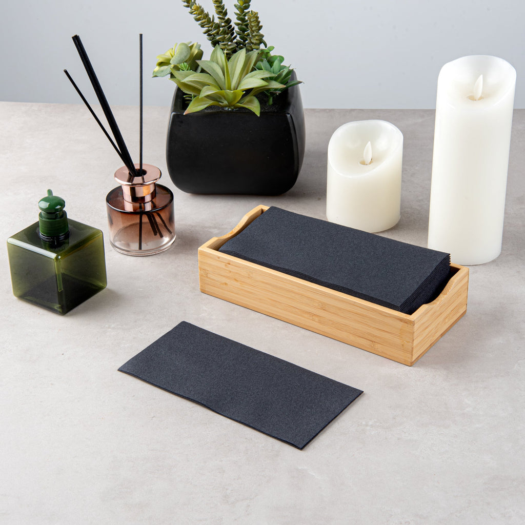 Luxenap Rectangle Black Paper Linen-Feel Guest Towel / Napkin - Air Laid - 15 3/4" x 7 3/4" - 600 count box