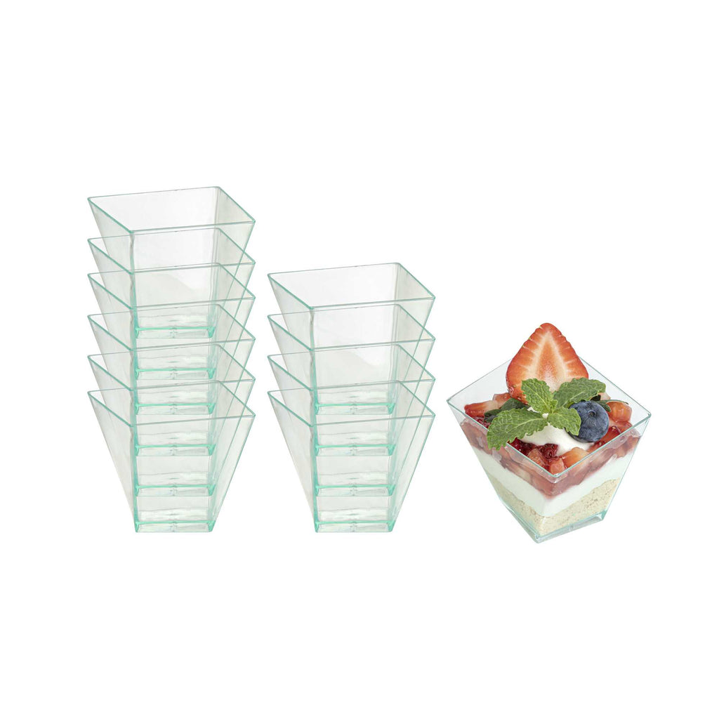 Mini Serve 2 oz Square Seagreen Plastic Girata Dessert Dish - 2" x 2" x 1 3/4" - 100 count box