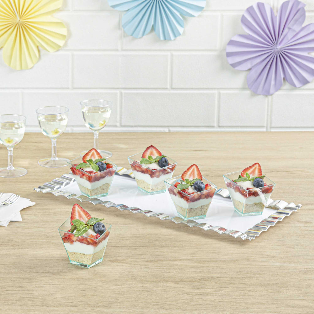 Mini Serve 2 oz Square Seagreen Plastic Girata Dessert Dish - 2" x 2" x 1 3/4" - 100 count box