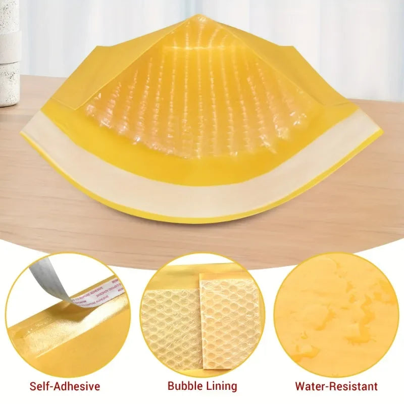 Kraft Paper Bubble Mailers – Self-Seal Waterproof Padded Envelopes, Yellow, Multiple Sizes (11×13–18×23 cm / 4.3×5.1–7.1×9.1 in), Pack of 10/20/30/50