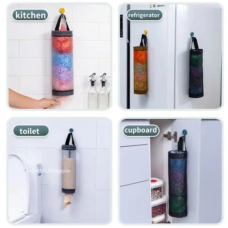 Wall-Mount Plastic Bag Holder Dispenser Hanging Kitchen Trash & Grocery Bag Organizer (1-5 Pack)