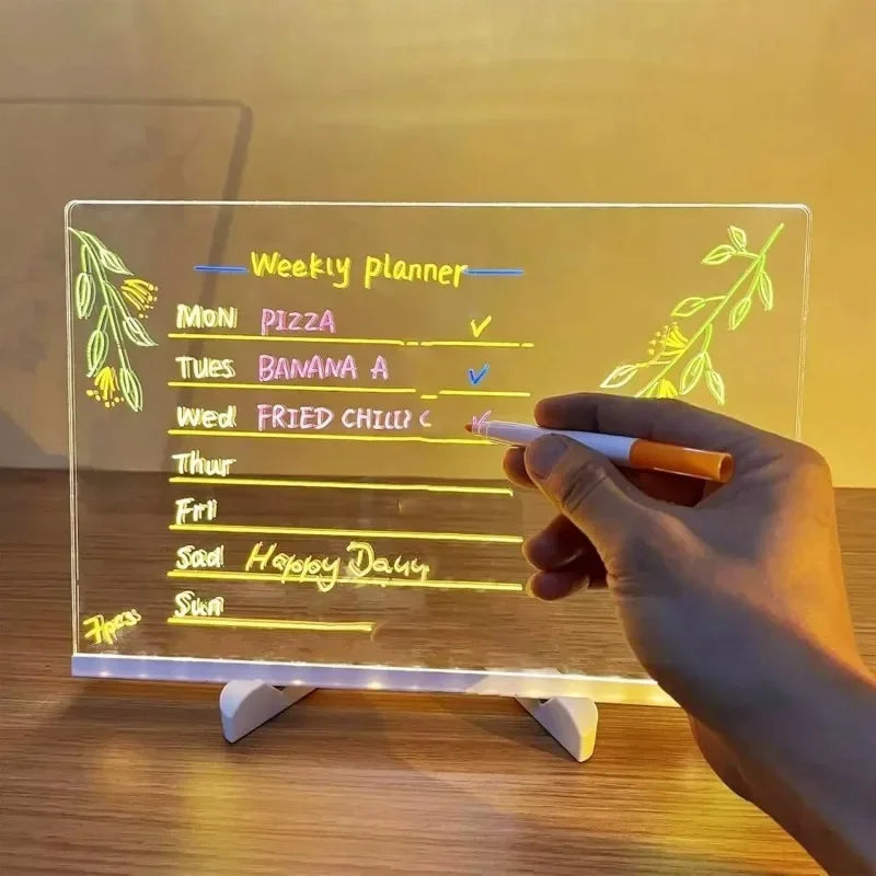 LED Acrylic Message Board — Erasable USB Night Light Drawing Board for Kids, DIY Birthday Gifts & Bar Signs (6.1×6.1 / 8.1×8.1 / 12×8.1 in)