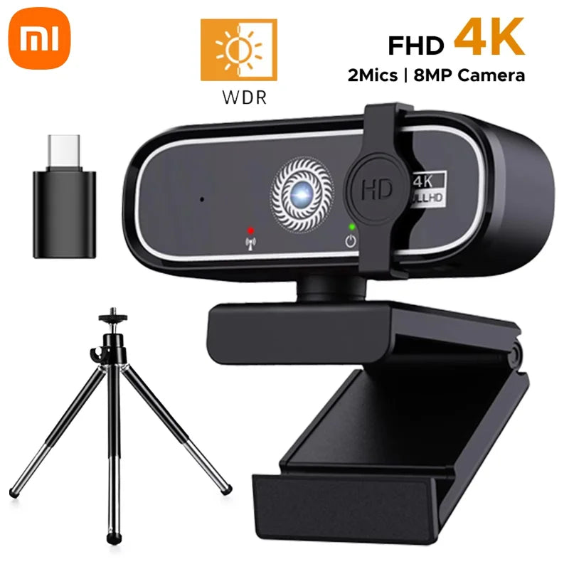 4K USB Webcam with Autofocus & Built-In Microphone — 2K/1080P Options, Privacy Cover, Plug-and-Play