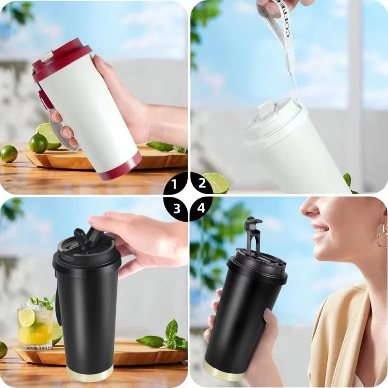 Large 18oz (530ml) Ceramic-Lined Stainless Steel Insulated Travel Mug – Double Wall Vacuum Thermos, Reusable Coffee Tumbler
