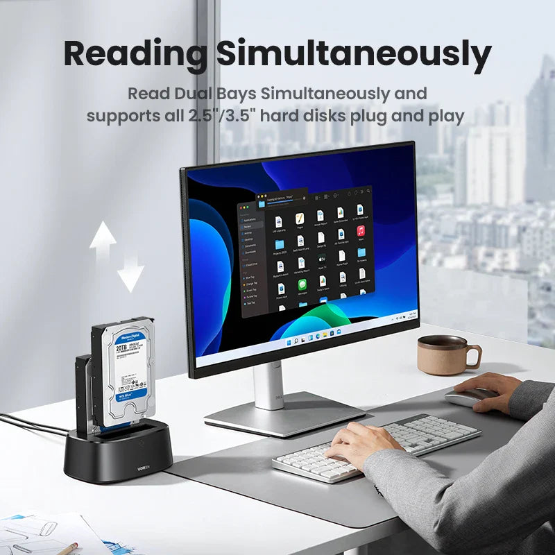 Dual-Bay SATA to USB 3.0 HDD Docking Station for 2.5"/3.5" SSD HDD Offline Clone Tool-Free