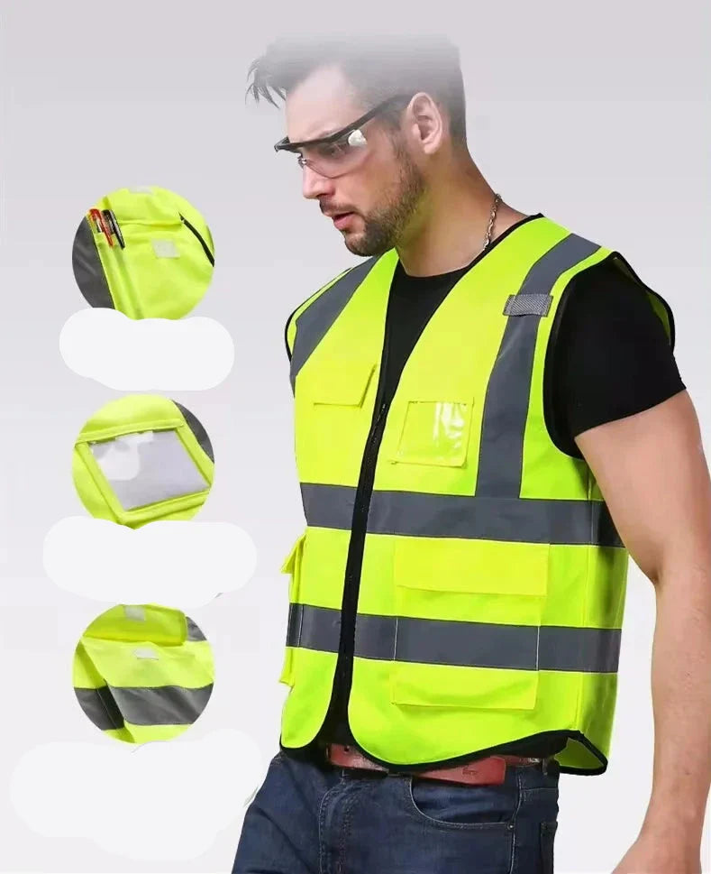 Reflective Safety Vest with Multiple Pockets